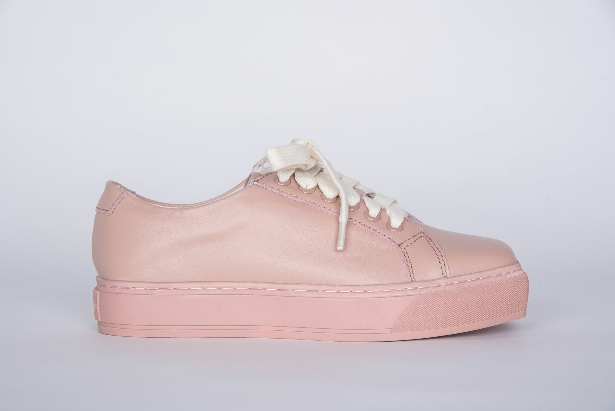 Women Light Pink Genuine Leather Chunky Sneakers